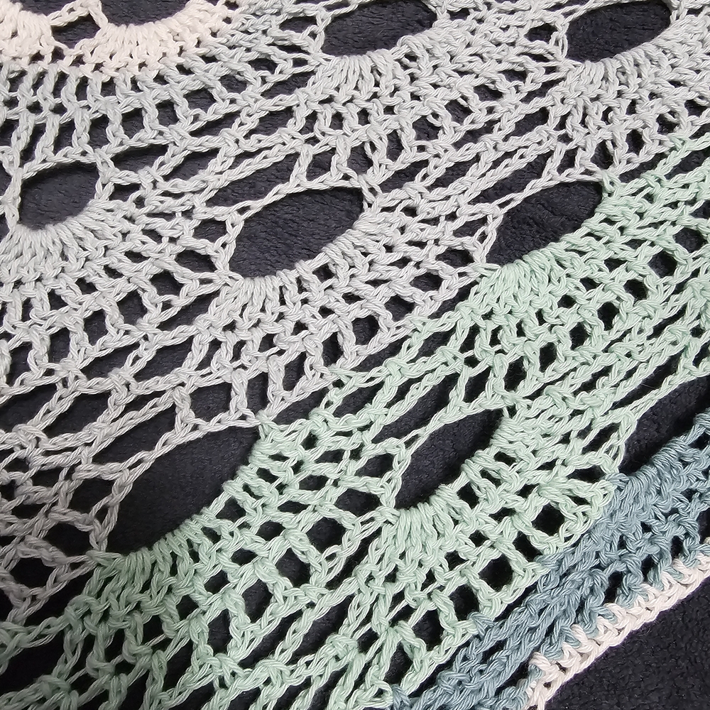 Crochet Lace Shawl in Teal and White. Baby Swaddle, Lap Blanket Etc